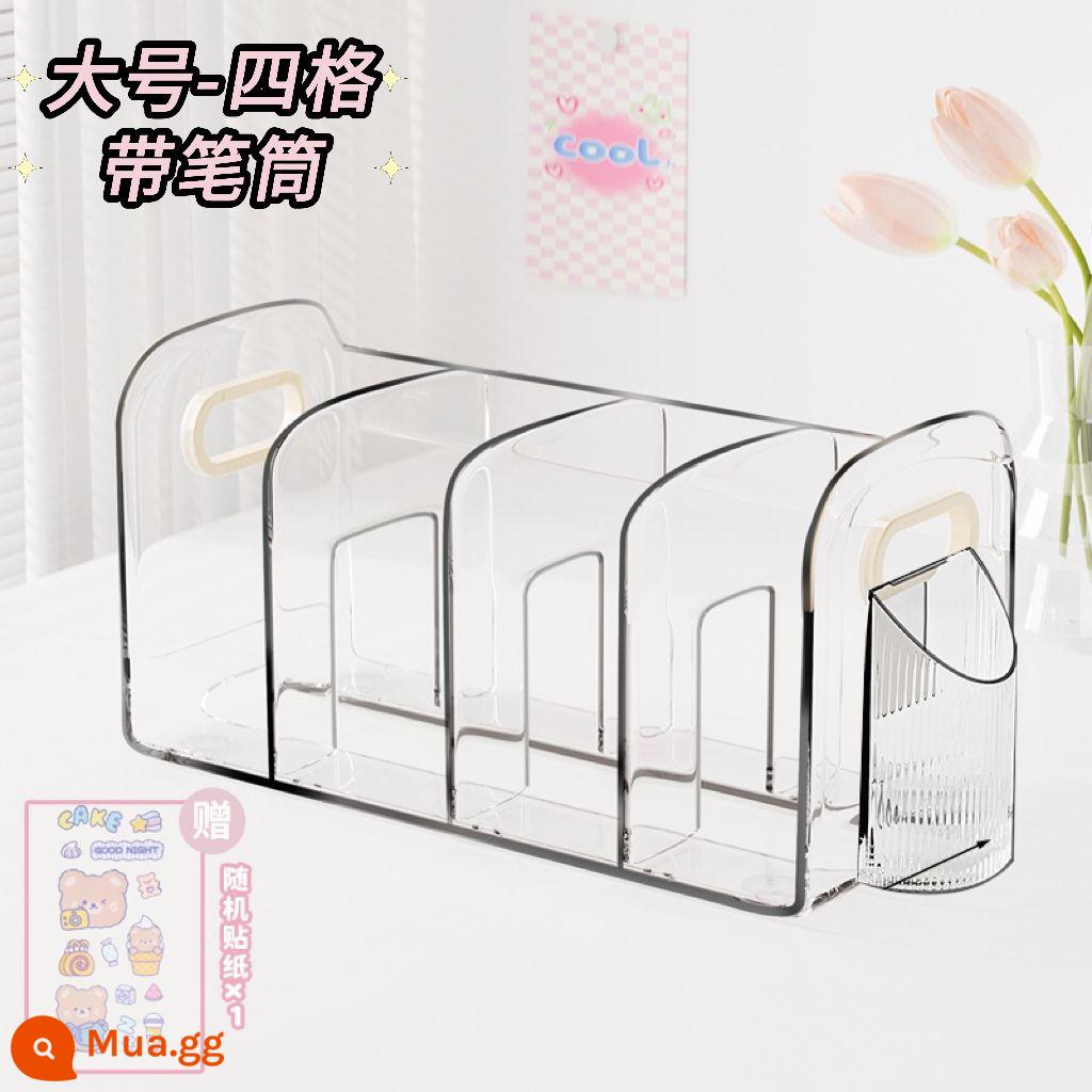 Máy Tính Để Bàn Giá Sách Kệ Sách Hộp Bảo Quản Trong Suốt Sách Học Sinh Để Bàn Chia Acrylic Bút Có Giá Để Đồ - [Nhãn dán tweet miễn phí]❤️Bốn lưới trong suốt + hộp đựng bút [cực dày và chống rơi/ngoại hình đẹp và dễ sắp xếp]