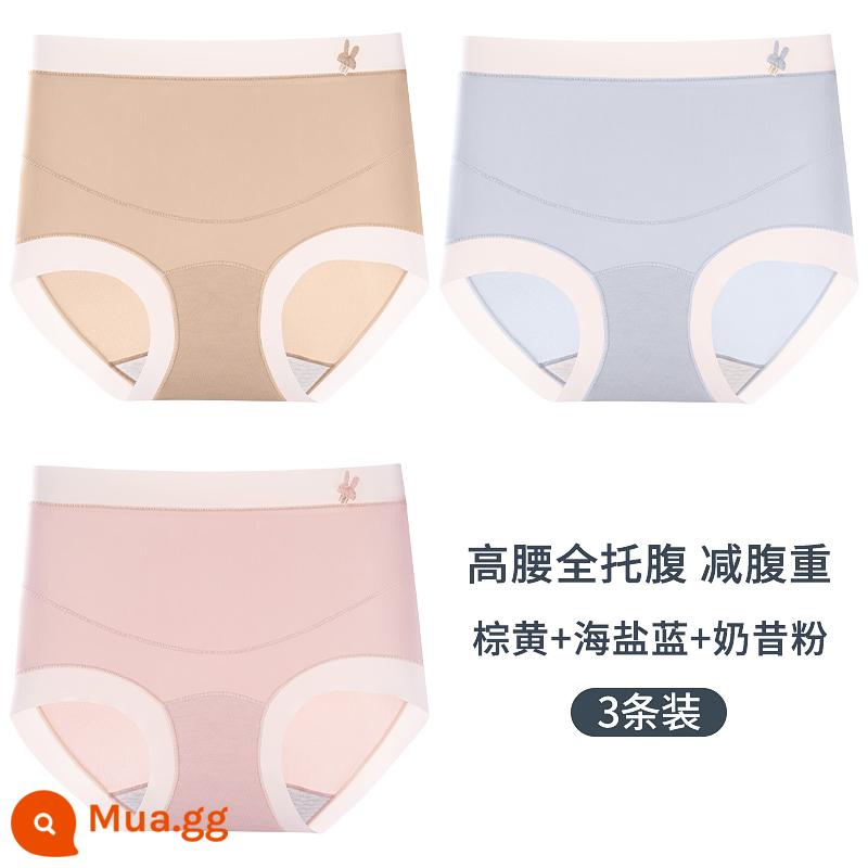 Quần lót bầu cho mẹ, cotton nguyên chất, đũng quần kháng khuẩn, quần đùi lưng cao thoáng khí dành cho bà bầu giai đoạn đầu, giữa và cuối thai kỳ, sau sinh, phần mỏng - [3 Gói] Nâu + Xanh Muối Biển + Bột Sữa Lắc