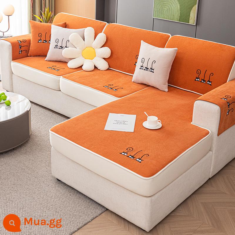 Vỏ bọc ghế sofa Vỏ đàn hồi đa năng bao gồm tất cả các mùa 2023 Đệm sofa gỗ nguyên khối mới - W Three Cats (Vỏ Sofa)-Orange