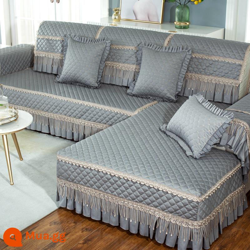 Đệm Sofa Bốn Mùa Đa Năng Lưng Khăn Vải Ghế Đệm Da Gỗ 2022 Ghế Sofa Trọn Gói Đa Năng Mùa Đông - Michelob-màu xám bạc