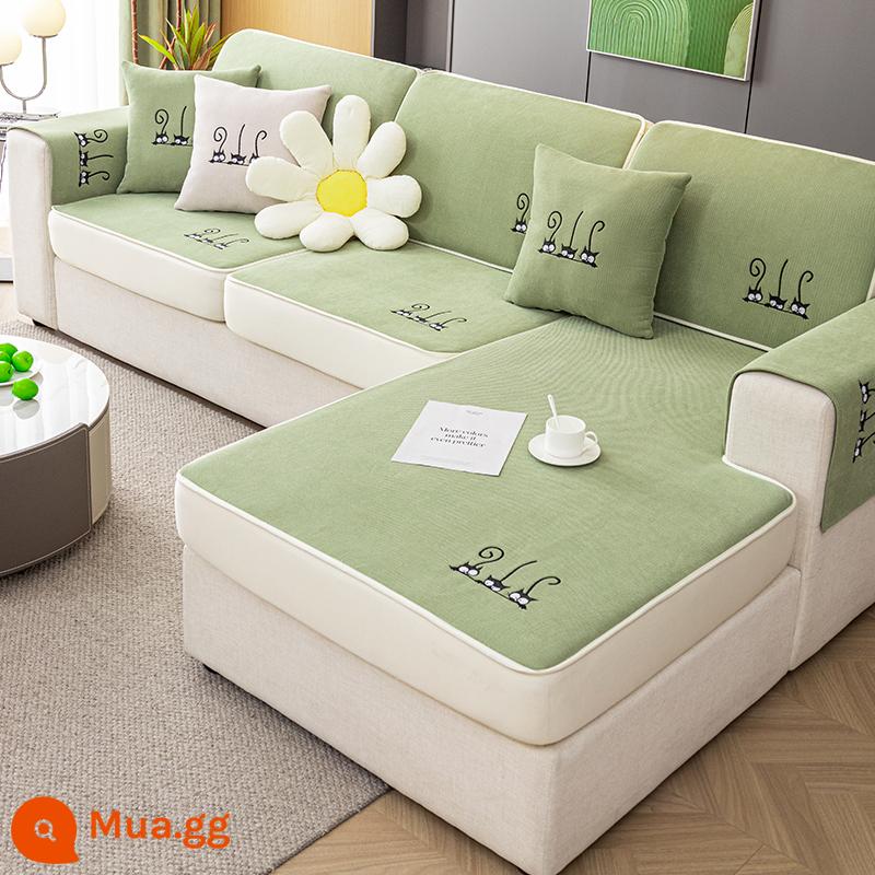 Vỏ bọc ghế sofa Vỏ đàn hồi đa năng bao gồm tất cả các mùa 2023 Đệm sofa gỗ nguyên khối mới - W Three Cats (Vỏ Sofa)-Xanh