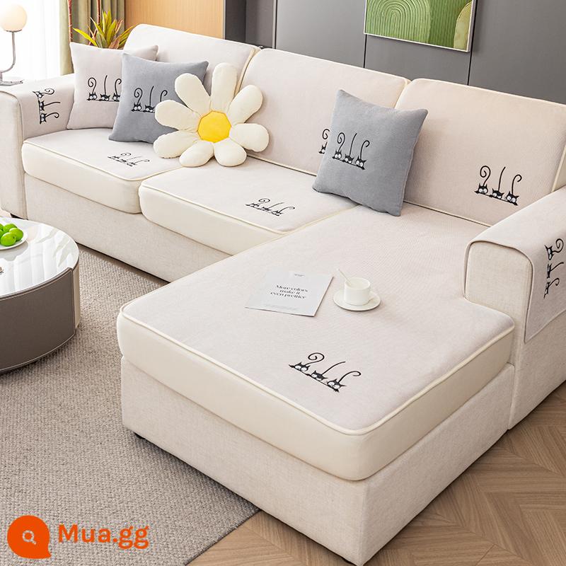 Vỏ bọc ghế sofa Vỏ đàn hồi đa năng bao gồm tất cả các mùa 2023 Đệm sofa gỗ nguyên khối mới - W Three Cats (Vỏ Sofa) - Trắng nhạt