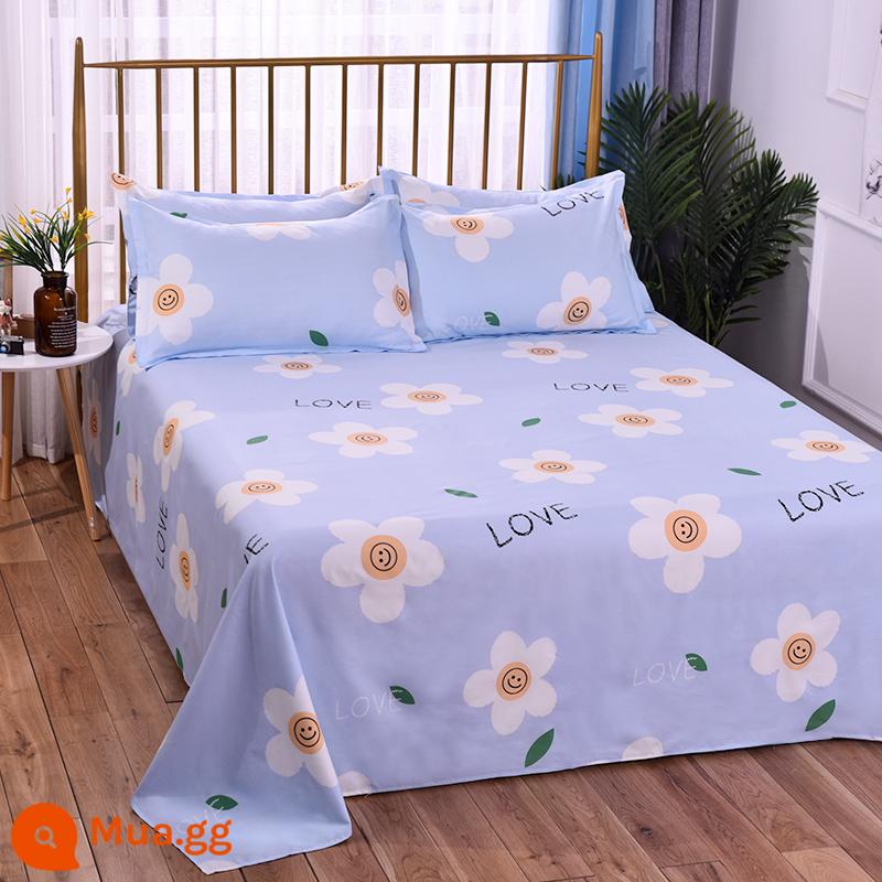 Tấm ga trải giường cotton đã giặt một mảnh mùa đông đôi chải chăn đơn Kang vỏ gối đơn ký túc xá sinh viên giường đơn ba món - hướng dương