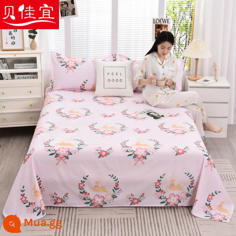 Tấm ga trải giường cotton đã giặt một mảnh mùa đông đôi chải chăn đơn Kang vỏ gối đơn ký túc xá sinh viên giường đơn ba món - Hươu giữa hoa