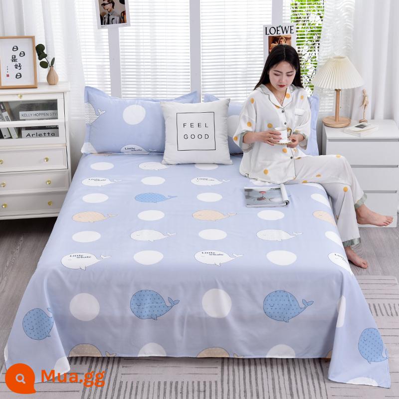 Tấm ga trải giường cotton đã giặt một mảnh mùa đông đôi chải chăn đơn Kang vỏ gối đơn ký túc xá sinh viên giường đơn ba món - cá voi bong bóng