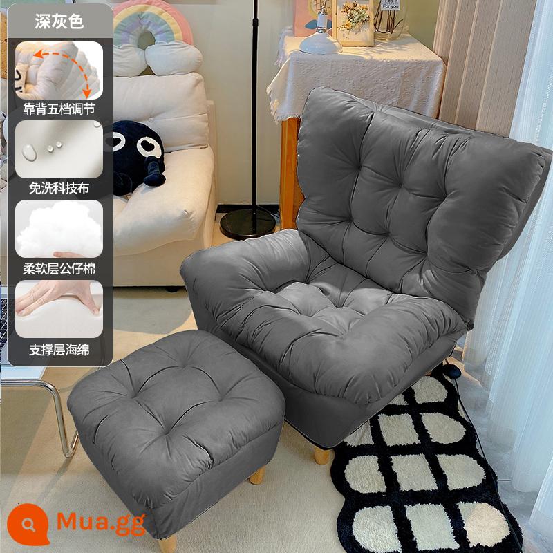 Sofa lười có thể nằm và ngủ đơn ban công ghế sofa phòng ngủ căn hộ nhỏ đọc sách sofa tựa lưng ghế tựa gấp - [Dày hai lớp] Màu xám đậm + bàn đạp — ghế sofa ngả lưng gấp