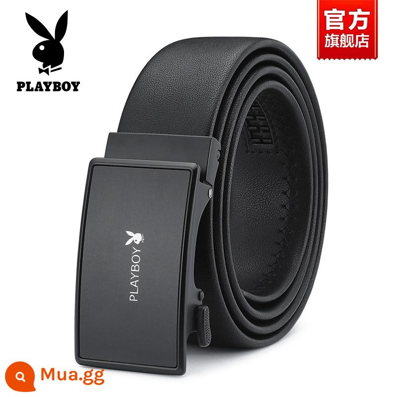 Thắt lưng nam da bò khóa tự động Playboy 2023 thắt lưng nam mới thắt lưng nam phong cách trẻ trung - Đen T8205511 [Bao bì hộp quà tặng]