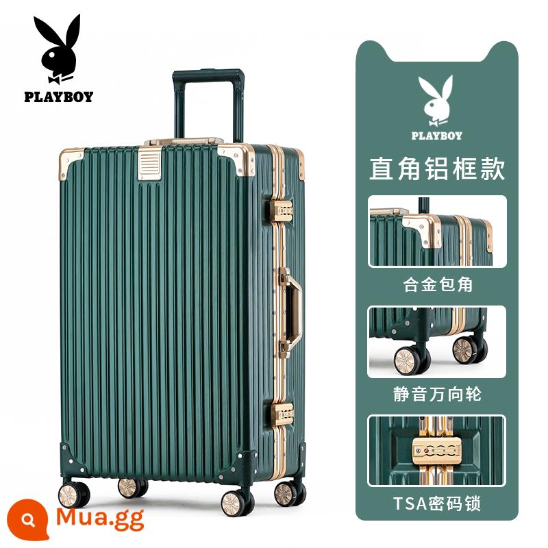 Vali Playboy nữ khung nhôm 24 inch mới trường hợp xe đẩy bánh xe đa năng bền bỉ hộp du lịch hộp du lịch - Màu xanh lá cây [ Viền vàng hồng]