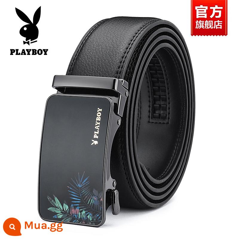 Thắt lưng nam da bò khóa tự động Playboy 2023 thắt lưng nam mới thắt lưng nam phong cách trẻ trung - Đen T8208711 [Bao bì hộp quà tặng]