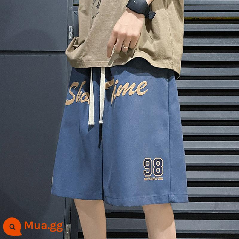 Quần short thể thao in hình xốp nam mùa hè mỏng phong cách retro Mỹ dạo phố cao cấp Ins hợp thời trang thương hiệu dáng rộng quần âu 5 - Màu xanh denim