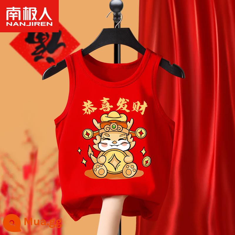 Áo vest đỏ trẻ em nội y mùa thu đông cho bé trai và bé gái Năm mới cotton nguyên chất Năm con rồng Năm con rồng Quần áo năm mới lớn cho trẻ em - [Áo bông đỏ năm mới] Rồng đỏ phú quý