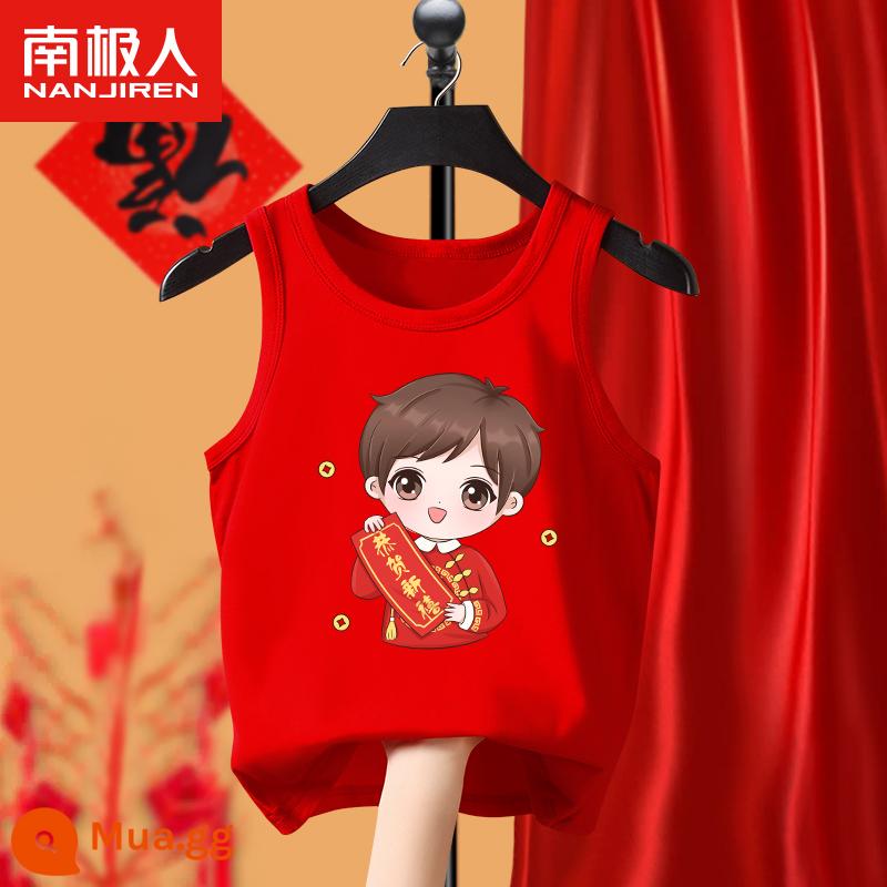 Áo vest đỏ trẻ em nội y mùa thu đông cho bé trai và bé gái Năm mới cotton nguyên chất Năm con rồng Năm con rồng Quần áo năm mới lớn cho trẻ em - [Áo vest bông đỏ năm mới] Câu đối xuân đỏ cho bé trai