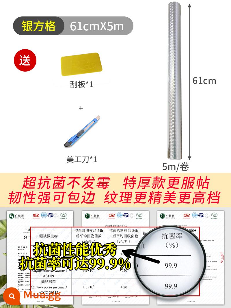 Miếng dán chống dầu nhà bếp, tủ tích hợp chống cháy và chịu nhiệt độ cao, chống nước và chống ẩm, giấy dán tường tự dính, giấy thiếc, giấy nhôm, kem che khuyết điểm xấu xí - [Dày siêu nhẹ và kháng khuẩn] Hình vuông bạc 60 * 5 mét