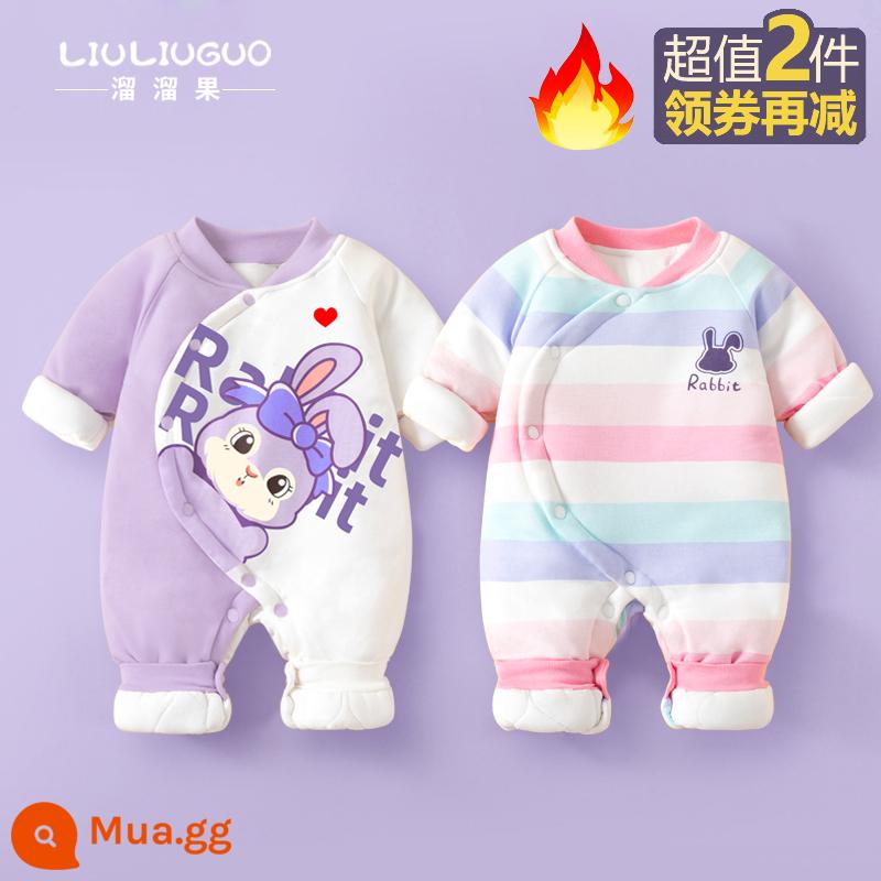 2 món đồ sơ sinh quần áo thu đông jumpsuit bé sơ sinh bộ đồ lót bông cho bé đi chơi từ tháng 3 đến tháng 3 - Bông mỏng (thỏ Anh + thỏ sọc hồng)