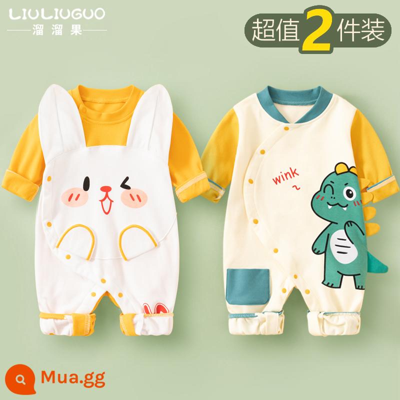 2 bộ quần áo sơ sinh cho bé 0-18 tháng, áo liền quần cotton nguyên chất mùa thu đông, quần áo hậu cung dài tay mùa xuân thu, quần áo mùa thu - Tay áo dài (thỏ nhỏ dễ thương + khủng long nhỏ dễ thương) phong cách bốn mùa