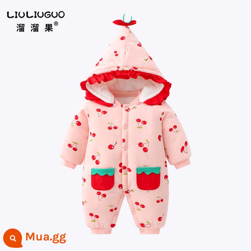 Cô gái bé jumpsuit mùa thu và mùa đông phù hợp với trẻ sơ sinh quần áo mùa đông đi ra ngoài trăng tròn công chúa siêu phong cách phương tây quần áo mùa đông - Cô Gái Bông Anh Đào Ấm Áp