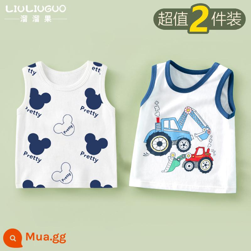 Áo Vest Cho Bé Mùa Hè Mỏng Phần Cotton Áo Vest Trẻ Em Bên Trong Mặc Bé Gái Sling Không Tay Bé Trai Đáy Mùa Hè - Áo vest ngắn tay (chuột hoạt hình + máy xúc)