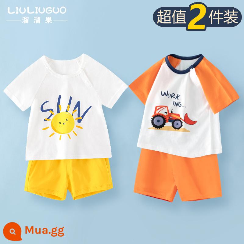 Bộ quần áo ngắn tay 2 món trẻ em cotton bé trai mùa hè quần short mùa hè bé gái Bộ đồ ngủ mùa hè cho bé quần áo mặc ở nhà cho bé - Bộ đồ ngắn tay (mặt trời+xe kỹ thuật)