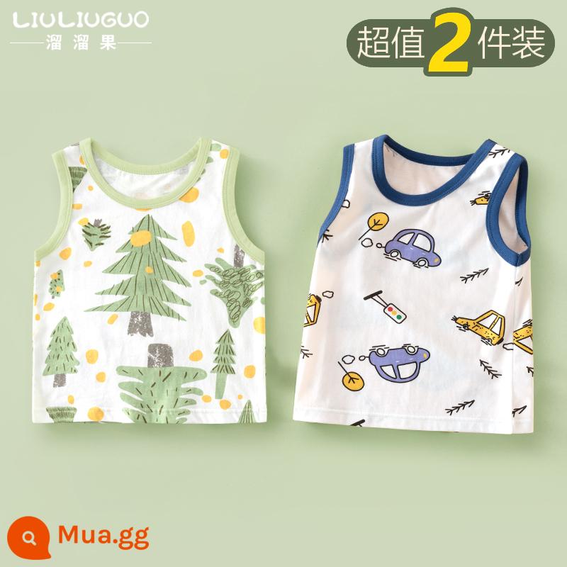 Áo Vest Cho Bé Mùa Hè Mỏng Phần Cotton Áo Vest Trẻ Em Bên Trong Mặc Bé Gái Sling Không Tay Bé Trai Đáy Mùa Hè - Áo vest tay ngắn (rừng nhỏ + ô tô)