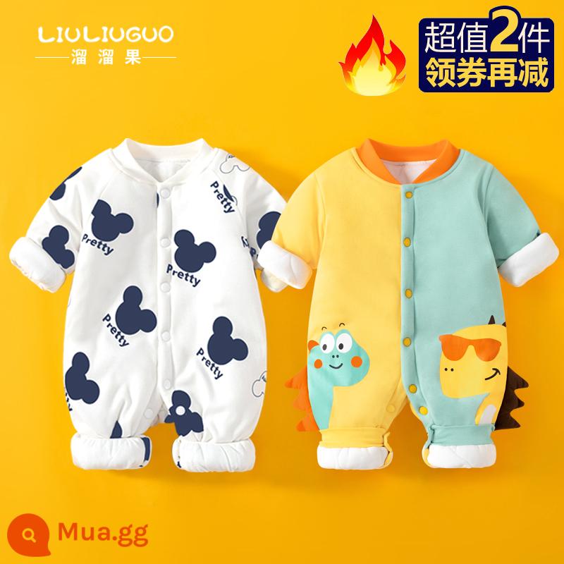 2 món đồ sơ sinh quần áo thu đông jumpsuit bé sơ sinh bộ đồ lót bông cho bé đi chơi từ tháng 3 đến tháng 3 - Bông mỏng (chuột hoạt hình + rồng đôi nhỏ)