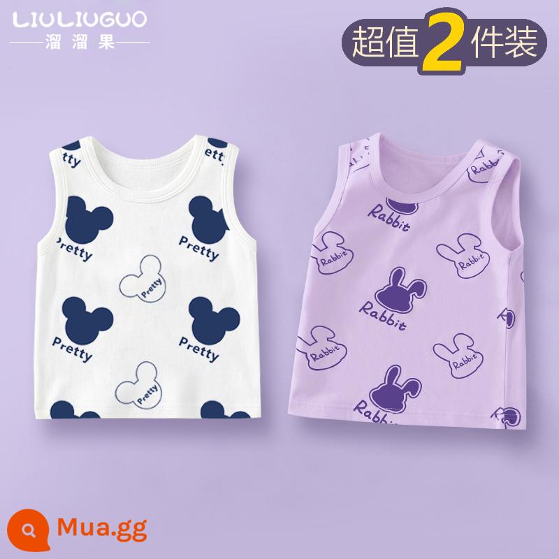 Áo Vest Cho Bé Mùa Hè Mỏng Phần Cotton Áo Vest Trẻ Em Bên Trong Mặc Bé Gái Sling Không Tay Bé Trai Đáy Mùa Hè - Áo vest ngắn tay (chuột hoạt hình + đầu thỏ tím khoai môn)