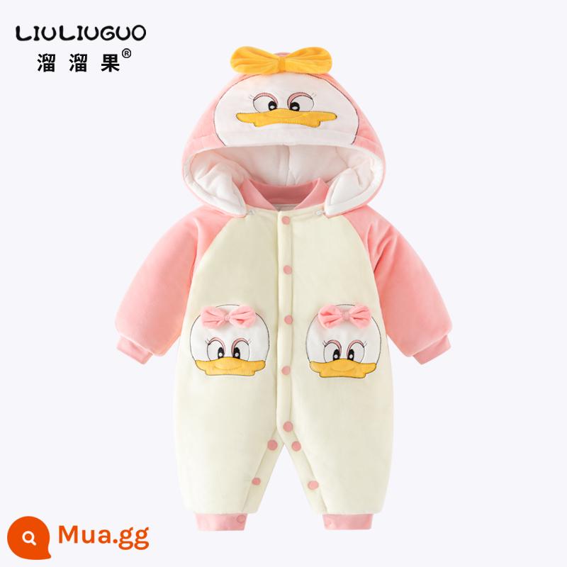 Cô gái bé jumpsuit mùa thu và mùa đông phù hợp với trẻ sơ sinh quần áo mùa đông đi ra ngoài trăng tròn công chúa siêu phong cách phương tây quần áo mùa đông - Vịt nhỏ màu hồng nhung ấm áp