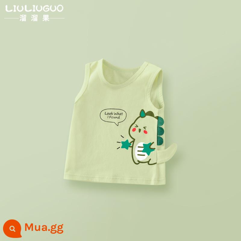 Áo Vest Cho Bé Mùa Hè Mỏng Cotton Nguyên Chất Áo Vest Trẻ Em Bên Trong Mặc Bé Gái Treo Áo Mùa Hè Đáy Bé Trai - Áo vest ngắn tay hình khủng long xanh