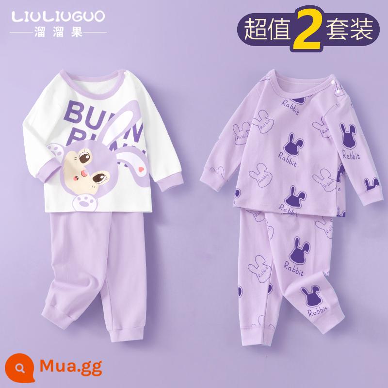 Bộ 2 món đồ lót trẻ em cotton, quần áo mùa thu bé trai, quần áo mùa thu, đồ ngủ bé gái mùa xuân thu, đồ mặc nhà, đồ sơ sinh - Bộ đồ dài tay (thỏ Anh + đầu thỏ tím khoai môn)