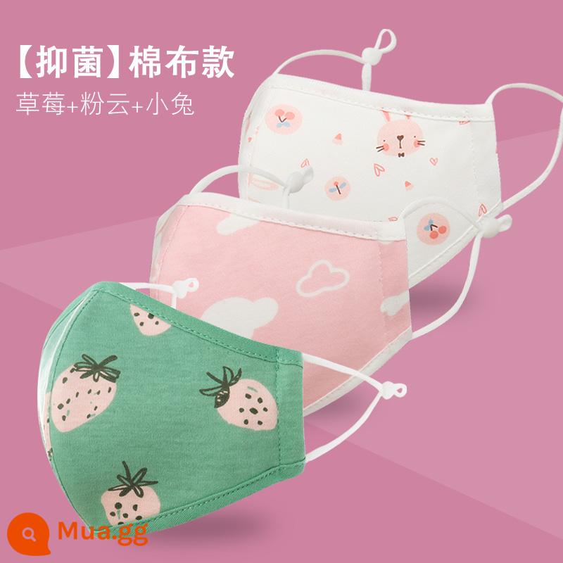 Mặt nạ cotton nguyên chất dành cho trẻ em và trẻ em Gạc đặc biệt có thể giặt được dành cho trẻ sơ sinh, trẻ sơ sinh, bé trai và bé gái để giữ ấm trong mùa thu đông - [Kháng khuẩn] Kiểu cotton-Dâu+Đám mây+Thỏ