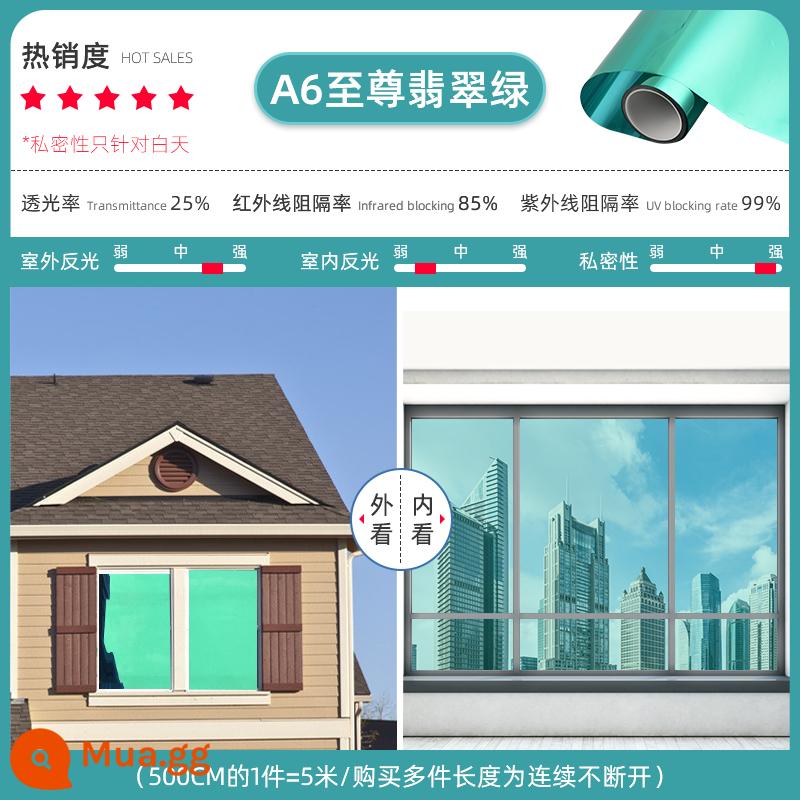 Phối cảnh một chiều kính phim dán kính chống nắng cách nhiệt nhà kính ban công phòng ngủ tấm che nắng cửa sổ miếng dán kính - A6 xanh ngọc lục bảo thượng hạng