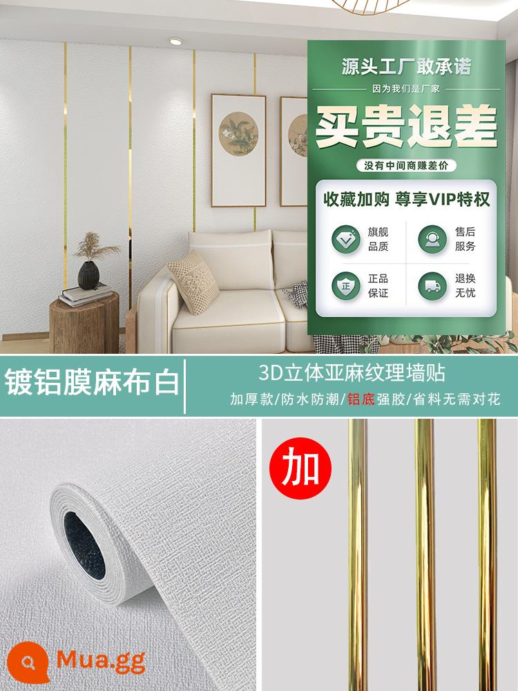 Xi Măng Decal Dán Tường Thô Phòng Tường Xám Giấy Dán Tường Đặc Biệt Tự Dán Giấy Dán Tường Phòng Ngủ Ấm Áp Chống Nước Chống Ẩm Bao Xấu Xí - Vải lanh tráng nhôm màu trắng [phiên bản dày 3.0] 50CM * 5 mét + viền vàng