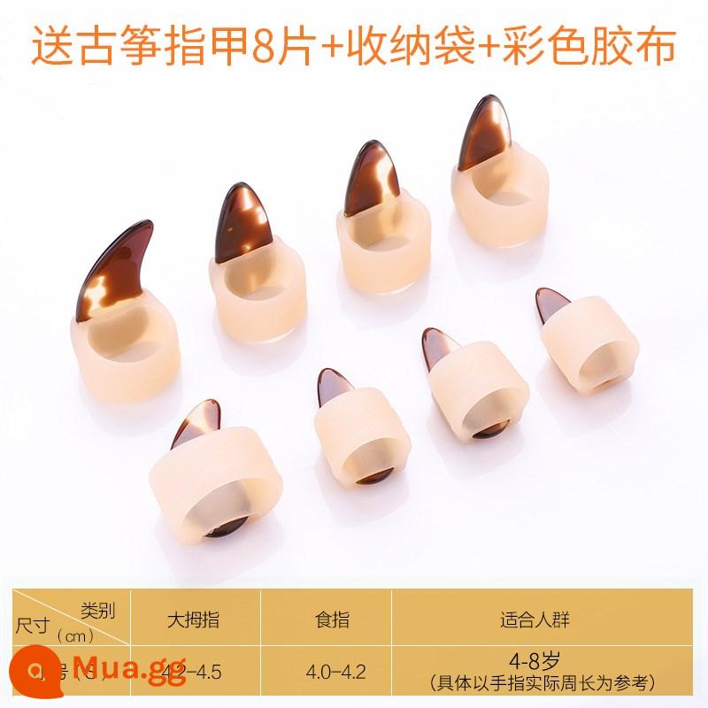 Guzheng bộ móng tay silicone trẻ em miễn phí từ guzheng băng dành cho người lớn chuyên nghiệp chơi guzheng phụ kiện cũi ngón tay - Vỏ bọc móng tay bằng silicon-Kích thước nhỏ cho tay trái và tay phải [bao gồm 8 miếng đinh + túi đựng + băng dính]