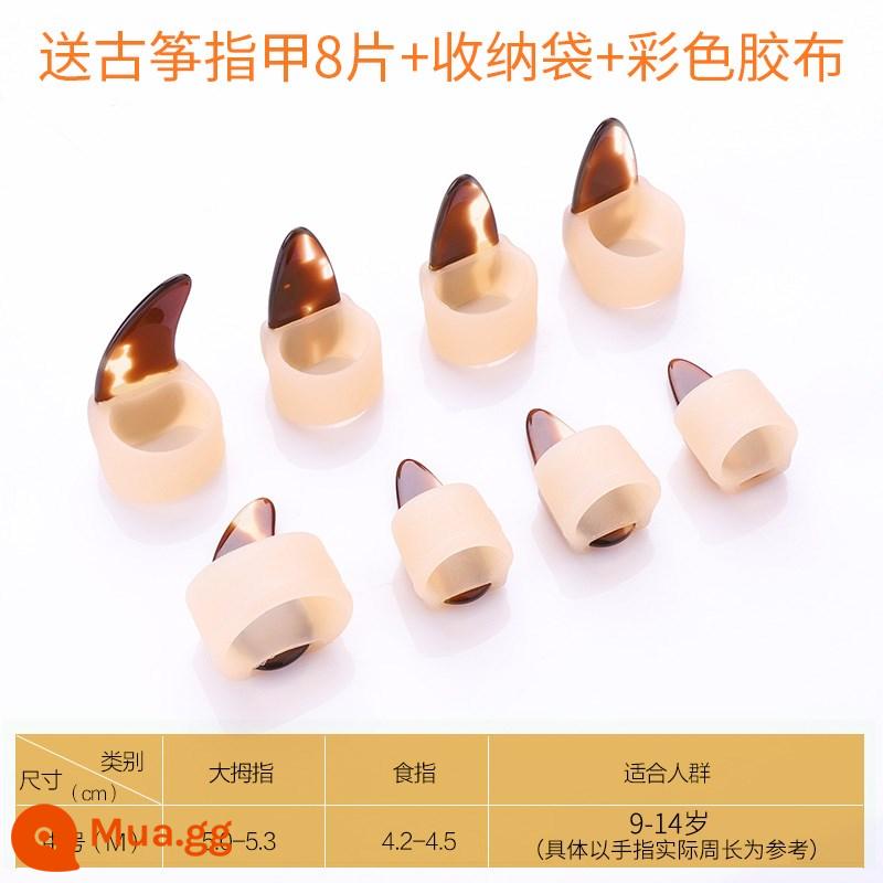 Guzheng bộ móng tay silicone trẻ em miễn phí từ guzheng băng dành cho người lớn chuyên nghiệp chơi guzheng phụ kiện cũi ngón tay - Vỏ bọc móng silicon-cỡ vừa cho tay trái và tay phải [8 miếng đinh + túi đựng + băng dính]