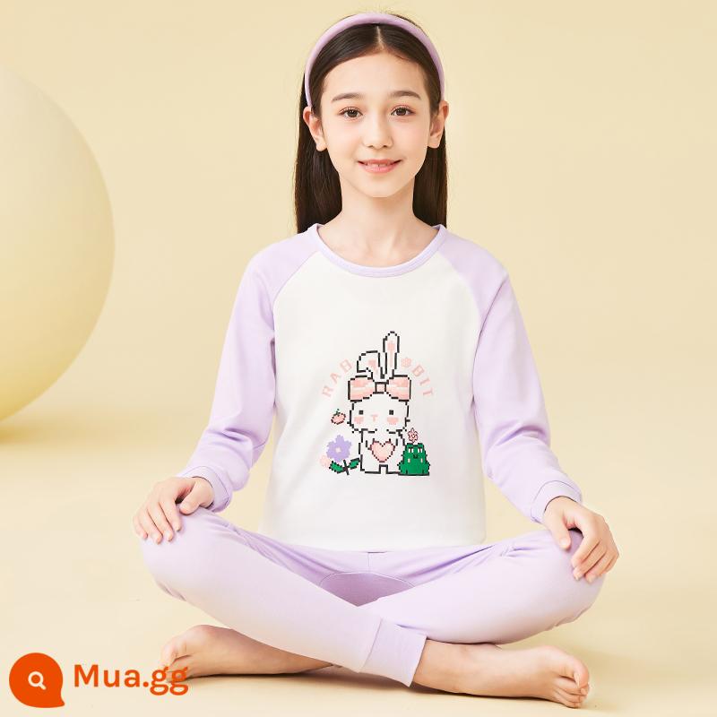 Catman Bé Gái Quần Áo Mùa Thu Quần Vệ Sinh Trẻ Em Lớn Bé Gái Cotton Bộ Đồ Lót Trẻ Em Thanh Thiếu Niên Cotton Nguyên Chất Bộ Đồ Ngủ Áo Len Cotton - M38065 - Cổ tròn