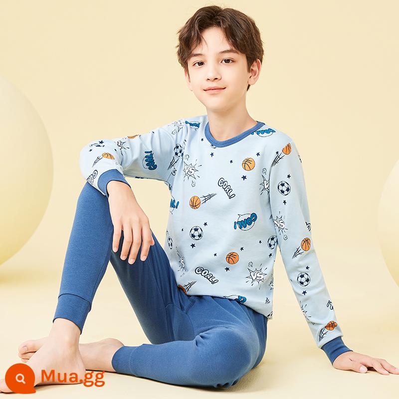 Quần áo mùa thu bé trai Cat People Quần vệ sinh Bộ đồ lót trẻ em cotton nguyên chất cotton mùa xuân và mùa thu đồ ngủ trẻ em cỡ trung và lớn áo len cotton - M38057 - Cổ tròn