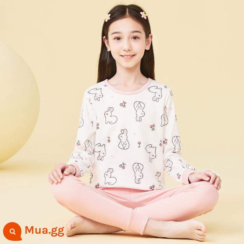 Catman Bé Gái Quần Áo Mùa Thu Quần Vệ Sinh Trẻ Em Lớn Bé Gái Cotton Bộ Đồ Lót Trẻ Em Thanh Thiếu Niên Cotton Nguyên Chất Bộ Đồ Ngủ Áo Len Cotton - M38062 - Cổ tròn