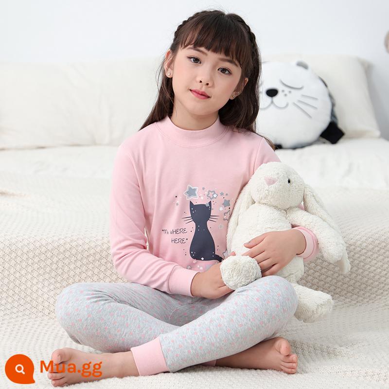 Catman Bé Gái Quần Áo Mùa Thu Quần Vệ Sinh Trẻ Em Lớn Bé Gái Cotton Bộ Đồ Lót Trẻ Em Thanh Thiếu Niên Cotton Nguyên Chất Bộ Đồ Ngủ Áo Len Cotton - M21727 - Cổ trung tâm