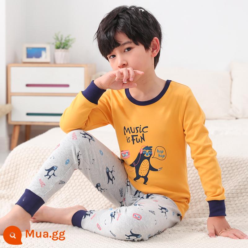 Quần áo mùa thu bé trai Cat People Quần vệ sinh Bộ đồ lót trẻ em cotton nguyên chất cotton mùa xuân và mùa thu đồ ngủ trẻ em cỡ trung và lớn áo len cotton - M21716 - Cổ tròn