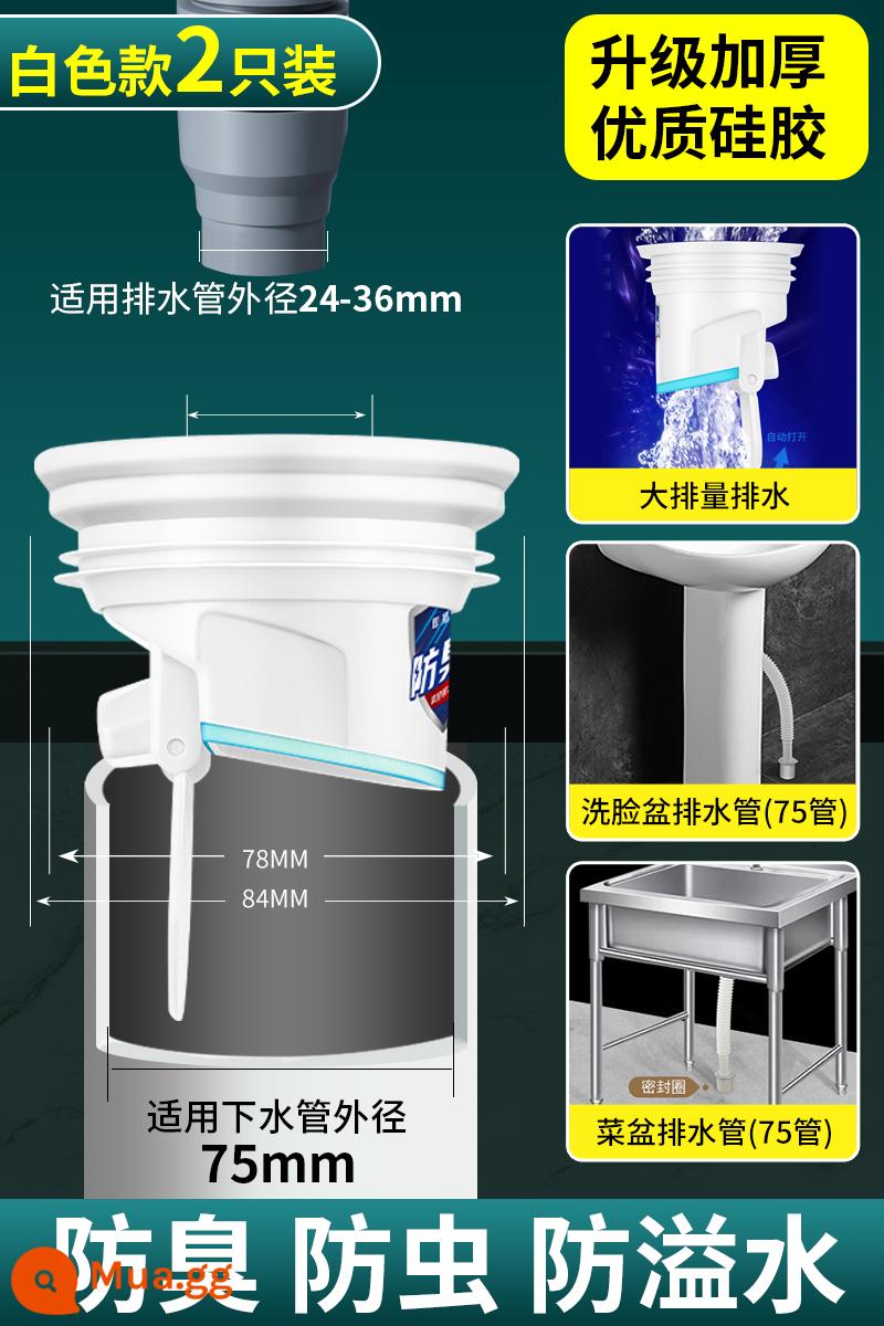 Ống Thoát Nước Chống Trở Lại Mùi Hiện Vật Bếp Chậu Rửa Máy Giặt Vòng Silicon Vòng Cắm 5075 Ống Thoát Cắm - [Bắn một, bắn hai] Bộ kết hợp siêu giá trị và phổ biến (màu trắng phù hợp với 70-75mm)