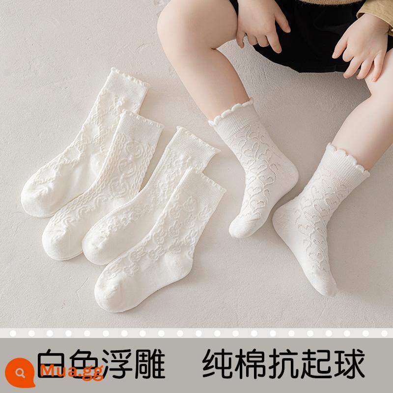 Vớ bé gái mùa xuân và mùa thu giữa ống vớ trẻ em mùa xuân vớ trẻ em cotton nguyên chất công chúa dễ thương bé gái vớ cotton ống dài cho bé - Dòng màu trắng (5 đôi)