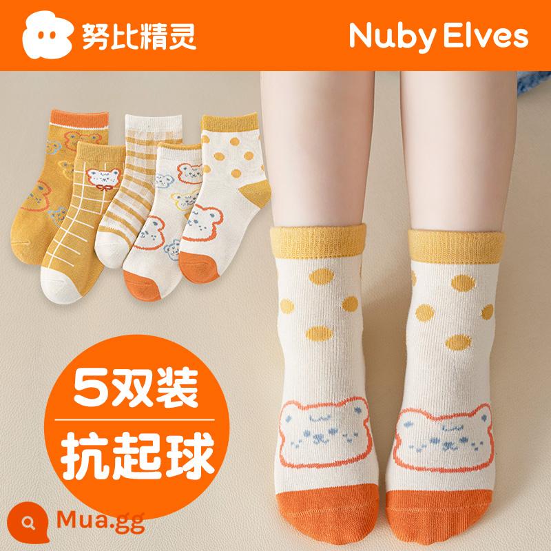 Vớ trẻ em mùa thu đông bé trai và bé gái cotton nguyên chất Plus nhung dày dặn tất bé trai và bé gái tất mùa đông cho bé - Gấu Bông Thu Đông Chấm Bi (5 Đôi)