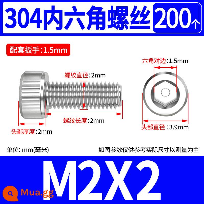 Vít lục giác bên trong bằng thép không gỉ 304 hình trụ đầu cốc đầu vít M1.6 M2M3M4M5M6M8M10M12 - M2*2(200 chiếc)