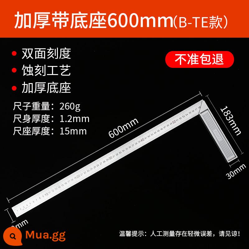 Thước góc vuông chính xác cao 90 độ thép không gỉ dày thước góc mộc thước xoay lớn thước thép góc chữ L đa năng - Đế dày 60 cm (mẫu B-TE)