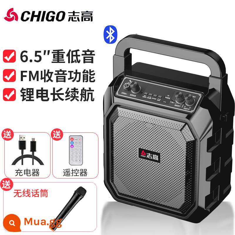 Cửa hàng xách tay di động vuông mới của Zhigao âm thanh bluetooth karaoke ngoài trời cửa hàng di động loa siêu trầm đặc biệt với micrô không dây âm thanh nhỏ gian hàng âm lượng lớn có thể cắm loa thẻ đầu đĩa U - Phiên bản nâng cấp màu đen + điều khiển từ xa + micro không dây