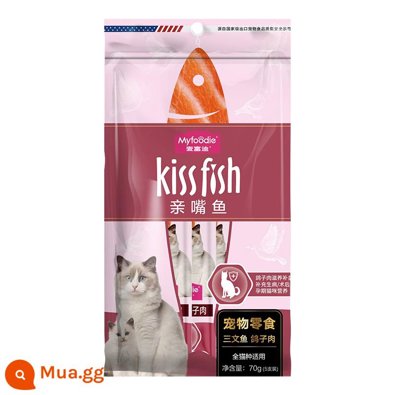 McFoody Cat Strips 100 Miếng 30 Miếng Nguyên Hộp Kiss Cá Sữa Dê Túi Đựng Thực Phẩm ướt Đồ Ăn Nhẹ Cho Mèo Thức Ăn Đóng Hộp Cho Mèo - [Mô hình hiệu quả] Thịt cá hồi + chim bồ câu