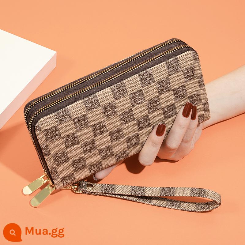 Ví Dài Nữ 2022 In Mới Công Suất Lớn Tính Khí Túi Clutch Dây Kéo Đôi Có Thể Đựng Ví Điện Thoại Di Động - nâu nhạt