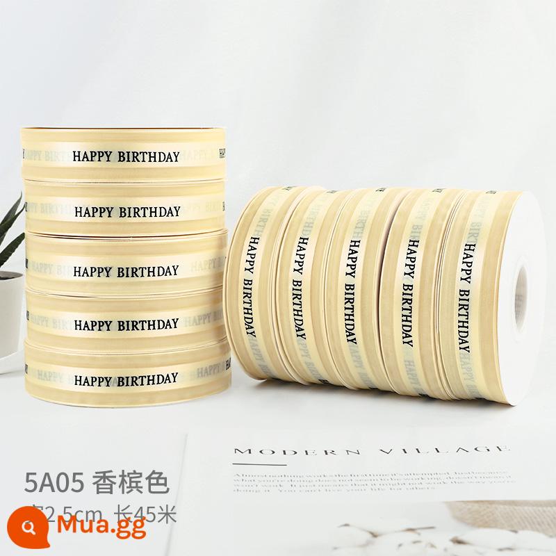 Bánh sinh nhật bao bì ruy băng trang trí ruy băng dây hộp bánh bao bì dây hộp quà buộc nơ ruy băng biểu tượng tùy chỉnh - Vàng nhạt 2.5cm Chúc mừng sinh nhật 10 cuộn