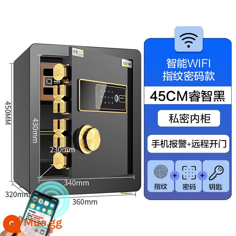 Huba an toàn hộ gia đình nhỏ mini 20/25/30/45 cm mật khẩu vân tay văn phòng wifi từ xa an toàn vô hình báo động chống trộm bằng thép 2023 két sắt mới cho trẻ em - Mẫu vân tay wifi thông minh đen thông minh 45cm (tủ trong + báo động điện thoại di động + mở cửa từ xa)