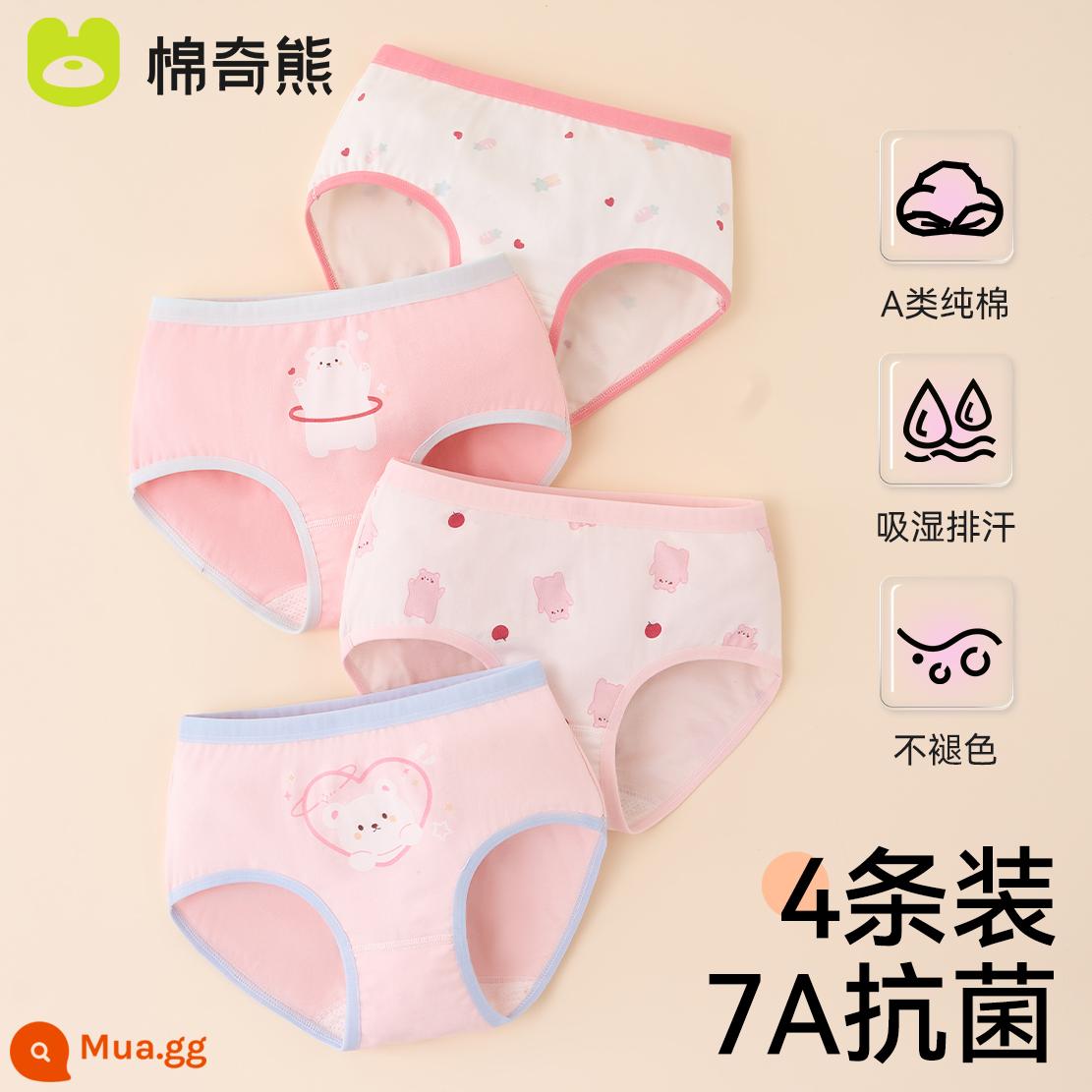 Quần lót bé gái, quần đùi cotton trẻ em, quần lót boxer 100% cotton cho bé, bé gái vừa và lớn, quần short không pp - Gói Bunny-4 Mới Dễ Thương (Hình Tam Giác) Nâng Cấp Đáy Quần Kháng Khuẩn 7A