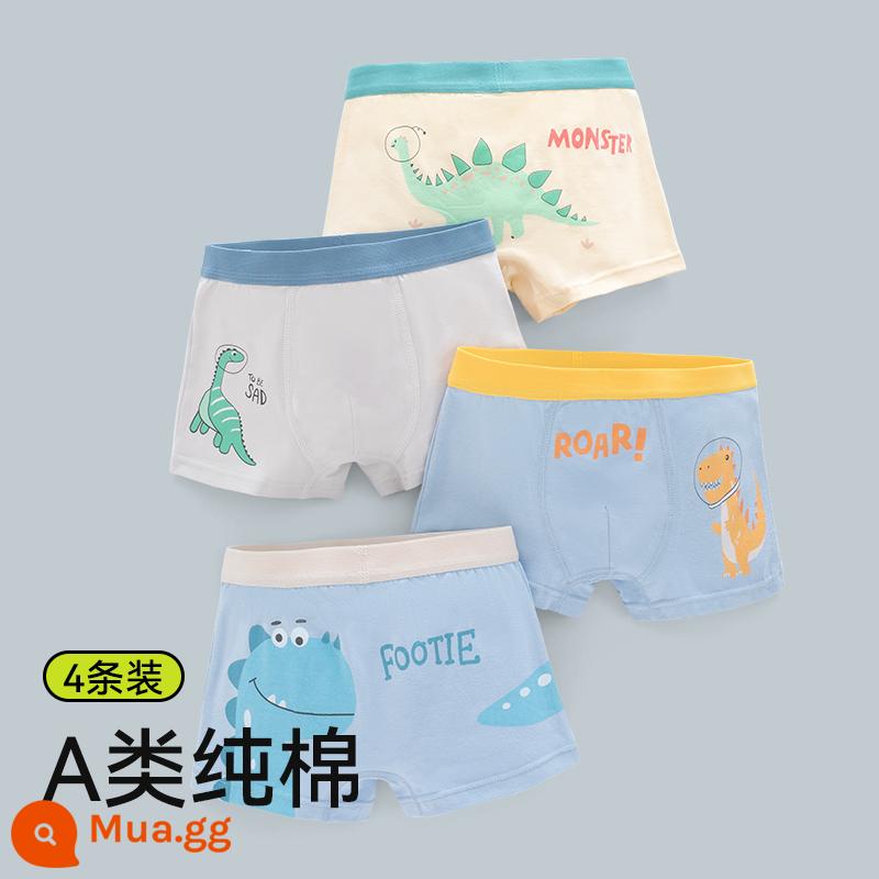 Quần lót bé trai, quần đùi cotton trẻ em, 100% cotton, không kẹp pp, quần boxer bé trai big boy an toàn cho bé - Gói Dinosaur Paradise-4 túi thân thiện với da như mây, đũng quần kháng khuẩn